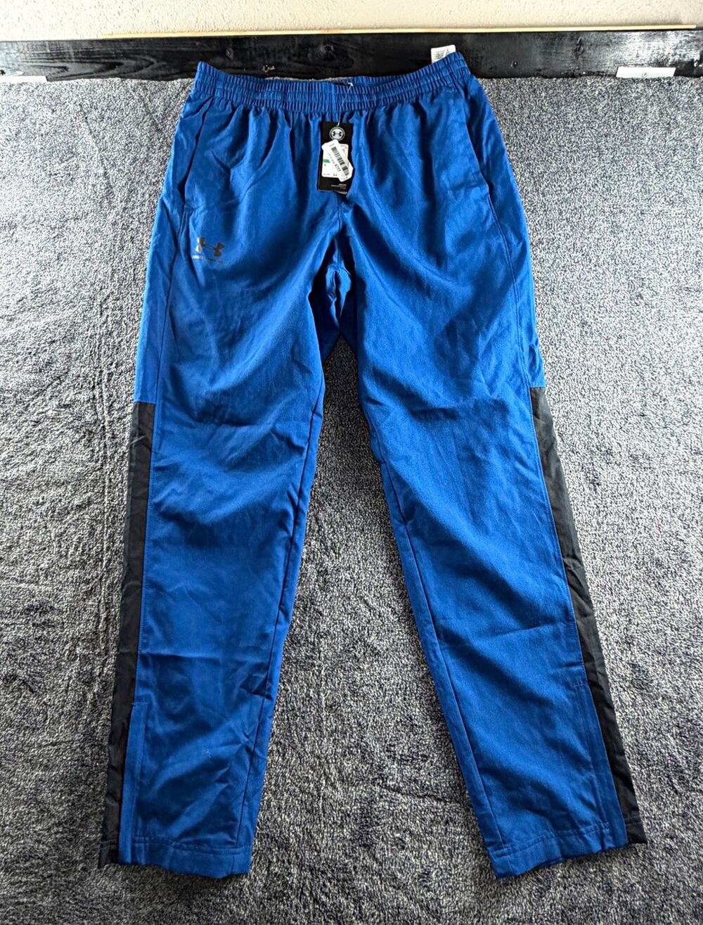 NWT Under Armour Men's Loose Track Pants Blue/Black L Pull-On Elastic Waist